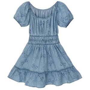 Disney Light Blue Minnie Print Smocked Mini Dress